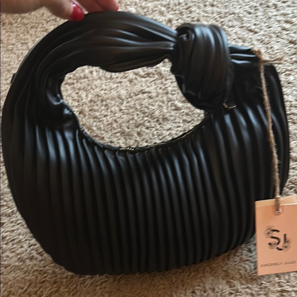Sincerely Jules Black Shoulder Bag with Pleated Design